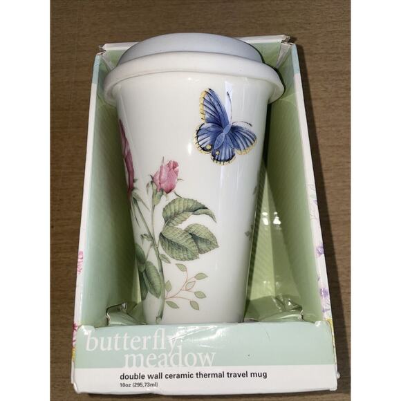NWT Lenox Travel Thermal Porcelain Mug Butterfly Meadow 10 Oz 837583 No Monogram - Picture 1 of 7